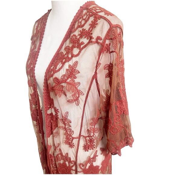 Shyanne Embroidered Cardigan Womens O/S Brown Resort Beachy Coastal Boho Western - Picture 9 of 14